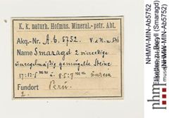 Etiketten zu Beryll (Smaragd) (NHMW-MIN-Ab5752)